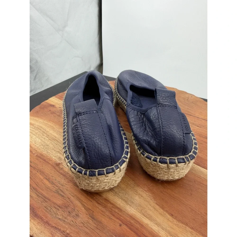 Cole Haan Pinch Maine Cloudfeel Espadrille sz 8 Navy Blue Leather Slip On Flat